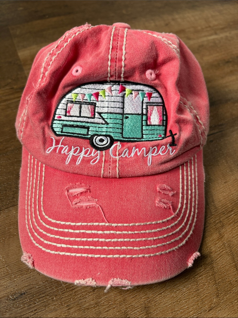Happy Camper Distressed Baseball Cap